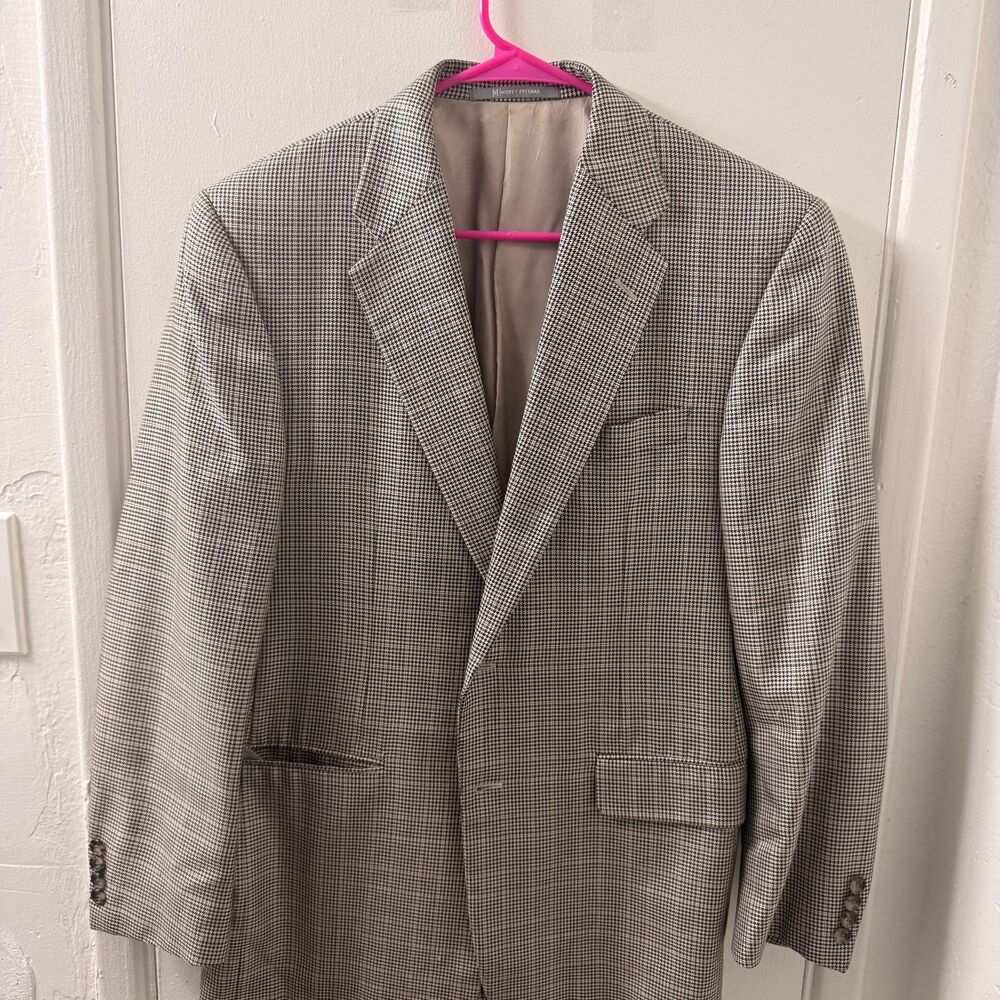 Hickey Freeman Men’s Sport Coat 40S Tailored Houndstooth Beige Black